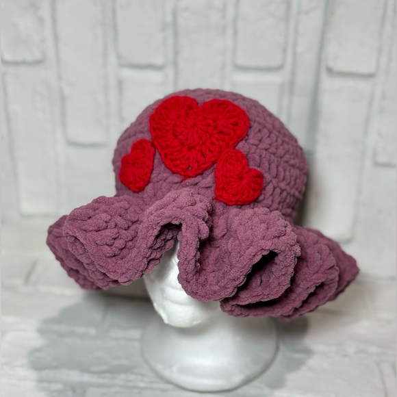 Hand Crafted Accessories - Crochet 3D Heart ruffle bucket hat